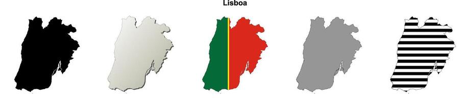 Lisboa district blank outline map set vector