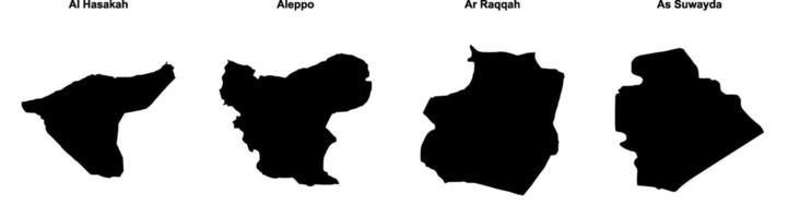 Al Hasakah, Aleppo, Ar Raqqah, As Suwayda outline maps vector
