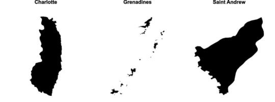 Charlotte, Grenadines, Saint Andrew outline maps vector