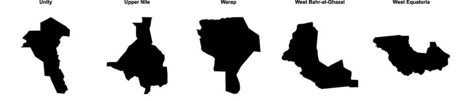 Unity, Upper Nile, Warap, West Bahr al Ghazal, West Equatoria outline maps vector