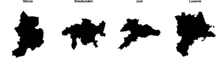 Glarus, Graubunden, Jura, Lucerne outline maps vector