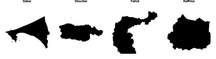 Dakar, Diourbel, Fatick, Kaffrine outline maps vector