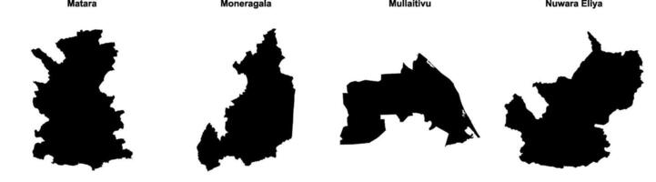Matara, Moneragala, Mullaitivu, Nuwara Eliya outline maps vector