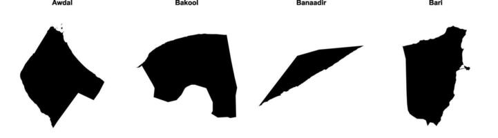 Awdal, Bakool, Banaadir, Bari outline maps vector
