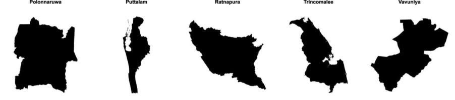Polonnaruwa, Puttalam, Ratnapura, Trincomalee, Vavuniya outline maps vector
