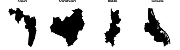 Ampara, Anuradhapura, Badulla, Batticaloa outline maps vector