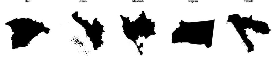 Hail, Jizan, Makkah, Najran, Tabuk outline maps vector
