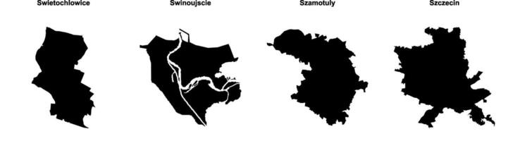 Swietochlowice, Swinoujscie, Szamotuly, Szczecin outline maps vector
