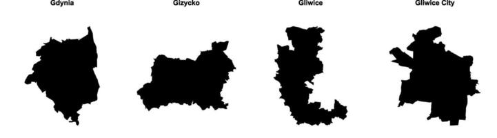 Gdynia, Gizycko, Gliwice, Gliwice City outline maps vector