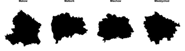Makow, Malbork, Miechow, Miedzychod outline maps vector