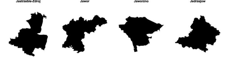 Jastrzebie Zdroj, Jawor, Jaworzno, Jedrzejow outline maps vector