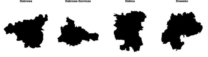 Dabrowa, Dabrowa Gornicza, Debica, Drawsko outline maps vector