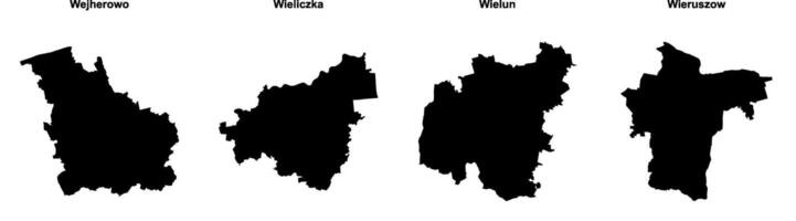 Wejherowo, Wieliczka, Wielun, Wieruszow outline maps vector