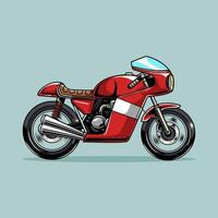 A red retro cafe racer motorcycle with white stripe from side view, isolated cartoon illustration on a light background vector