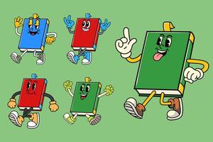 Set of Happy book in Various Poses Character Cartoon Illustration Retro style vector