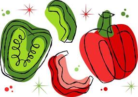 Abstract green and red pepper vegetable cartoon style on transparent background. Playful healthy eating and summer concept for creative design. vector
