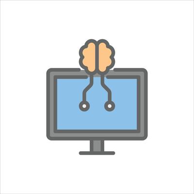 Brain Computer Interface filled outline icon. Brain Computer Interface color line illustration.