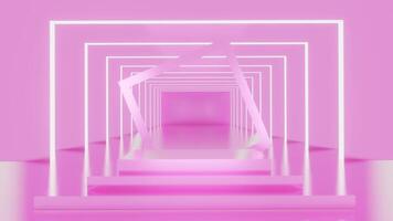 Pink metal podium with background hall and thin border on top. The perfect platform to showcase your products. 3D animation looping background video