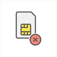 no sim card filled outline icon. sim card error color line illustration. vector