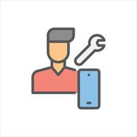 technician filled outline icon. smartphone service color line illustration. vector