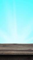 Empty white wooden table with blue sky vertical background looping for display product reels or stories instagram video