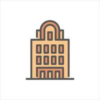 art deco building filled outline icon. architecture color line illustration. vector