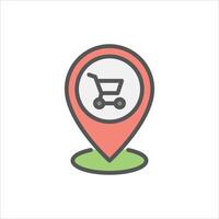mall location filled outline icon. pin location color line illustration. vector