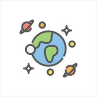 planet filled outline icon. planet color line illustration. vector