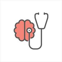 mental health filled outline icon. brain checkup color line illustration. vector