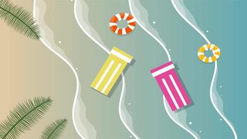 Floating summer drinks and palm leaves above refreshing swimming pool surface animation video