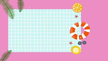 Top view of summer pool scene with pink background and floating items video