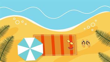 Relaxing summer beach with umbrella, ball, and crab near calm shoreline video