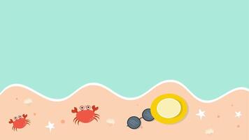 Walking crabs on wavy beach shore with floating tube and yellow summer ball video