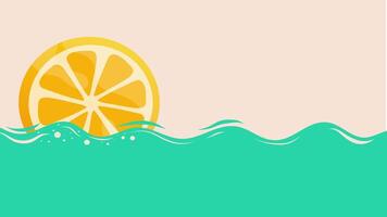 Orange slice floating over calm water in minimal summer themed animation video