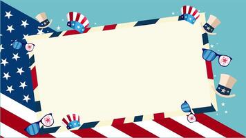 Patriotic blank frame decorated with beer cans, hats, and flags for July 4 video