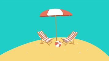 Minimal flat summer animation with umbrella and beach chair on empty yellow sand video