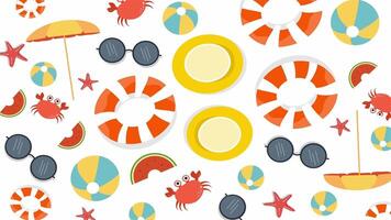 Colorful summer elements scattered across a bright and playful pattern video