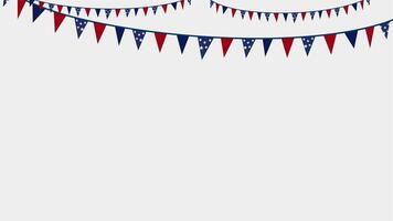Red white blue garland banner with triangular flags on clean white background video