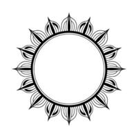 Black White Circular Decorative Frame With Leaf Motif, Minimalist vector