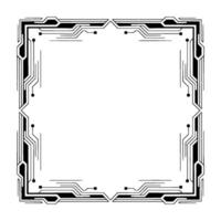 Geometric Circuit Board Border, Black and White, Techinspired Frame vector