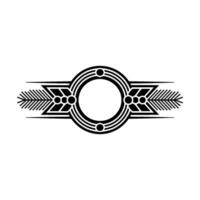 Art Deco Circle Frame With Feather And Geometric Elements On White vector