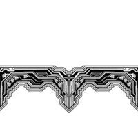 Geometric Tech Border Element With Floral Accents, Black White vector