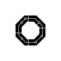 Abstract Circuit Board Octagon On White, Minimalist vector