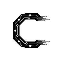 Futuristic Letter C Circuit Board, Tech, Minimalist vector