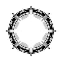 Ornamental Black White Circular Element Geometric Tattoo Style vector