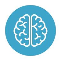 Brain icon within a blue circle. Icon symbol illustration vector