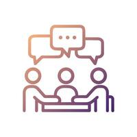 Collaborative discussion around a conference table. Icon symbol illustration vector