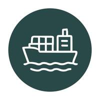 Container ship sailing on wavy ocean. Icon symbol illustration vector