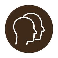 Contemplative profiles inside brown circle. Icon symbol illustration vector