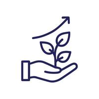 Flourishing future nurtured within supportive hand. Icon symbol illustration vector